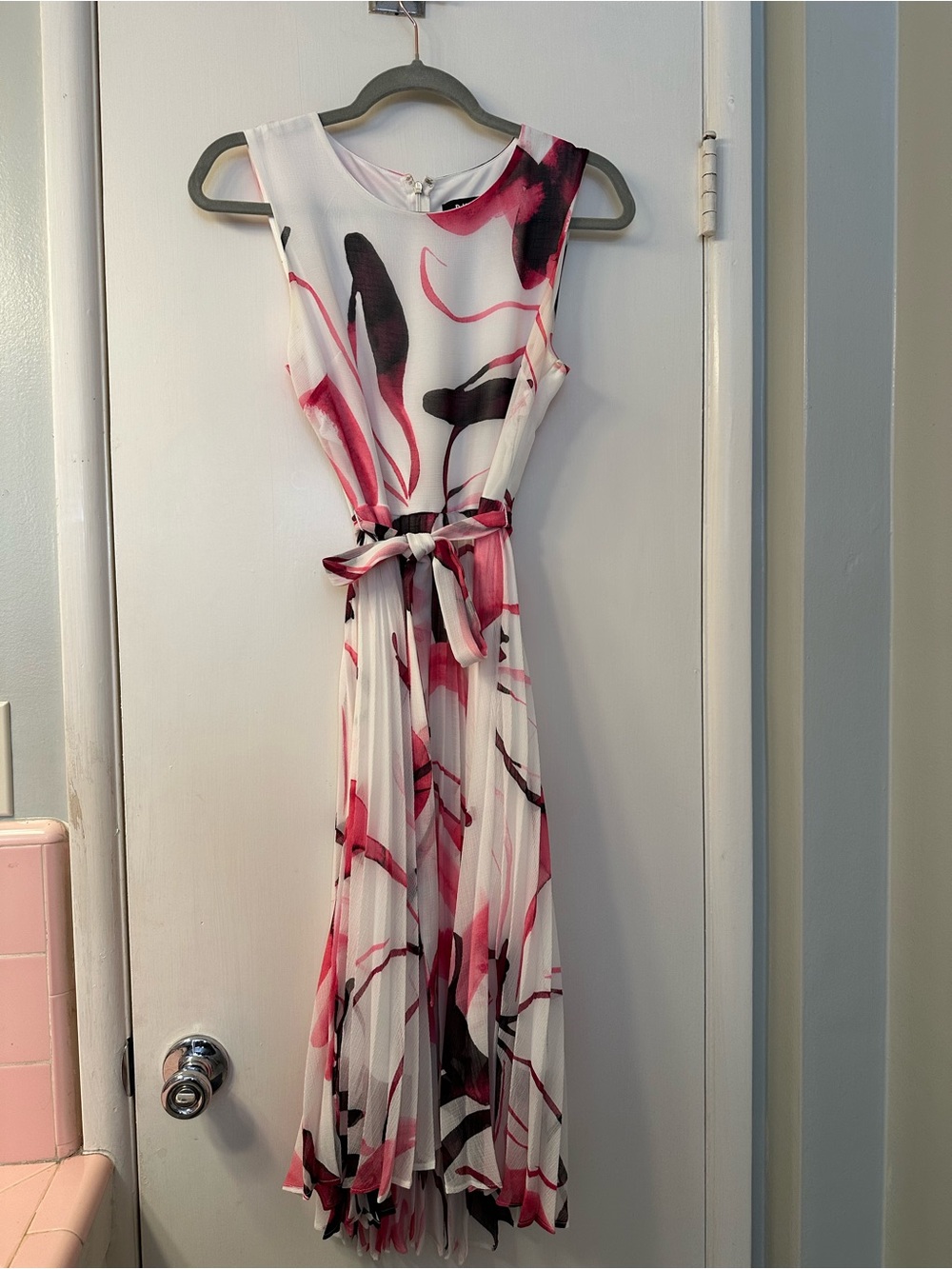DKNY White Dress with Pink & Black Abstract Print